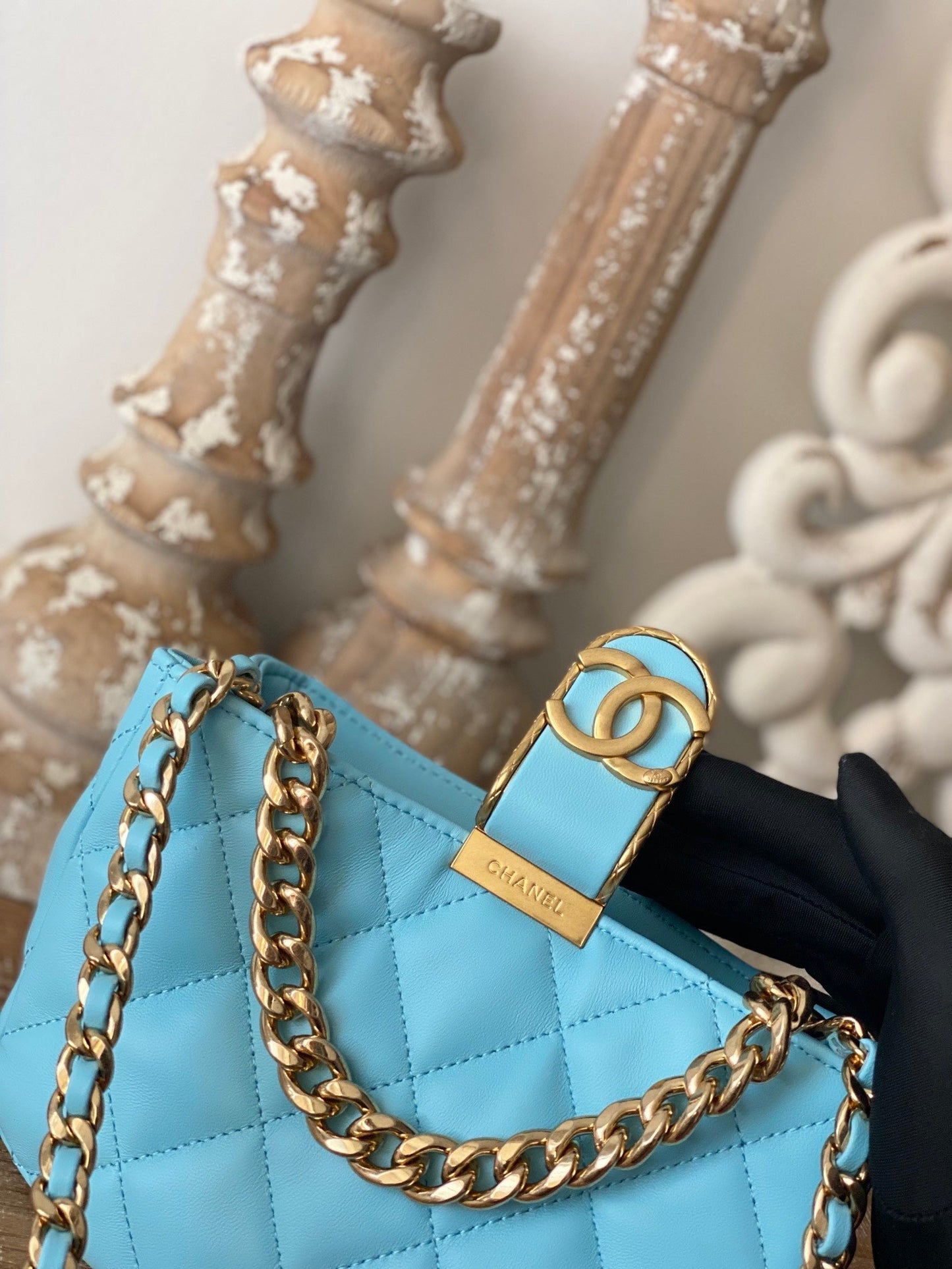 CHLSmall Hobo Bag Gold Hardware Blue For Women Handbags, Shoulder Bags 7.5in/19cm