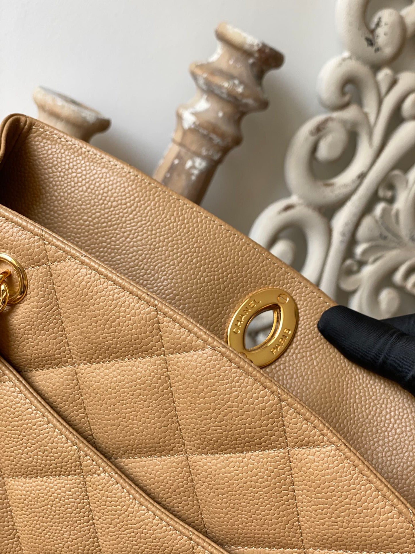 CHL Beige Large Quilted Caviar Tote Bag For Women 28cm/11in