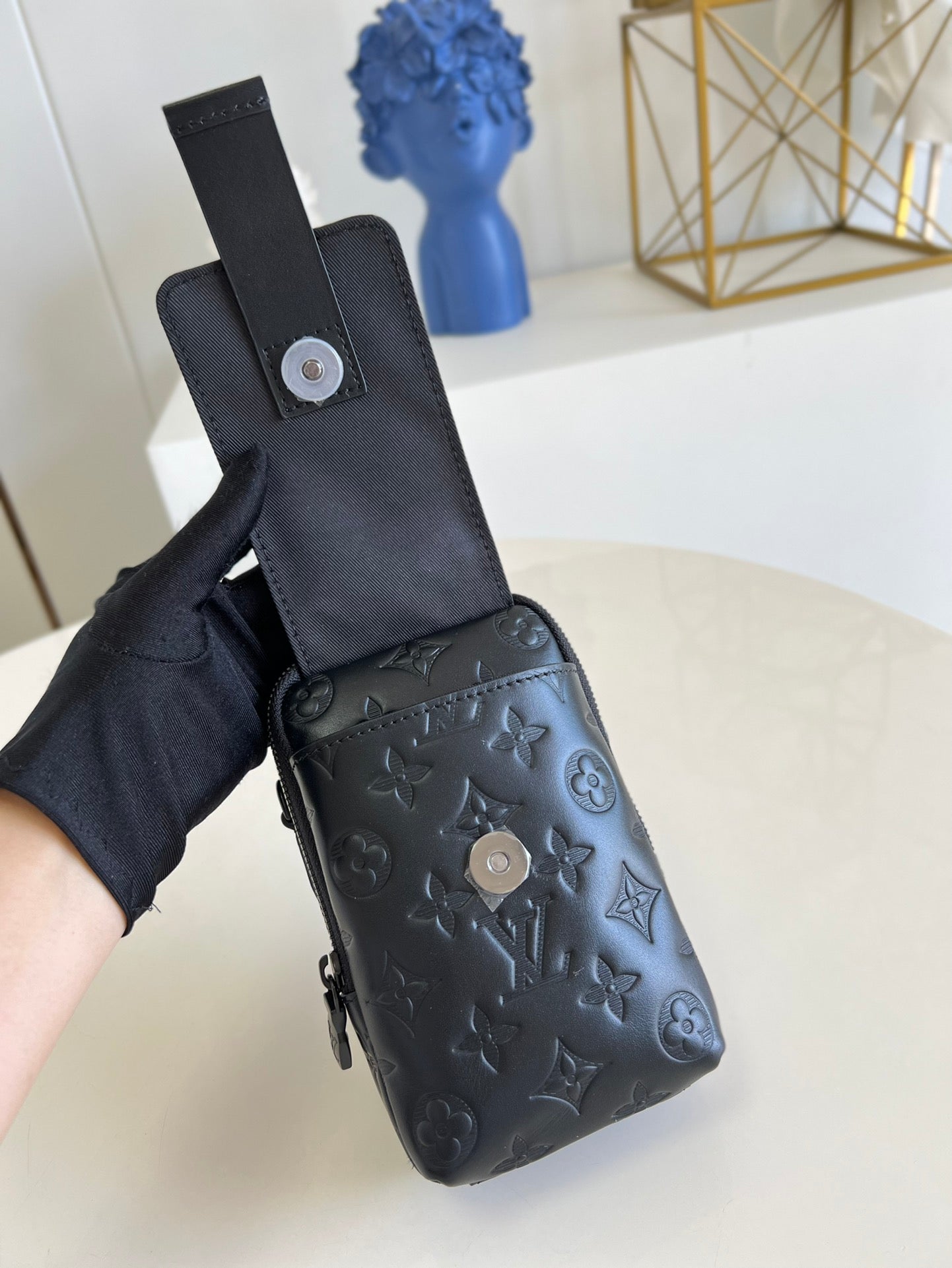 Top Quality Flap Double Phone Pouch Monogram Black For Men, Bags, Crossbody Bags 7.1in/18cm Top Quality M81005