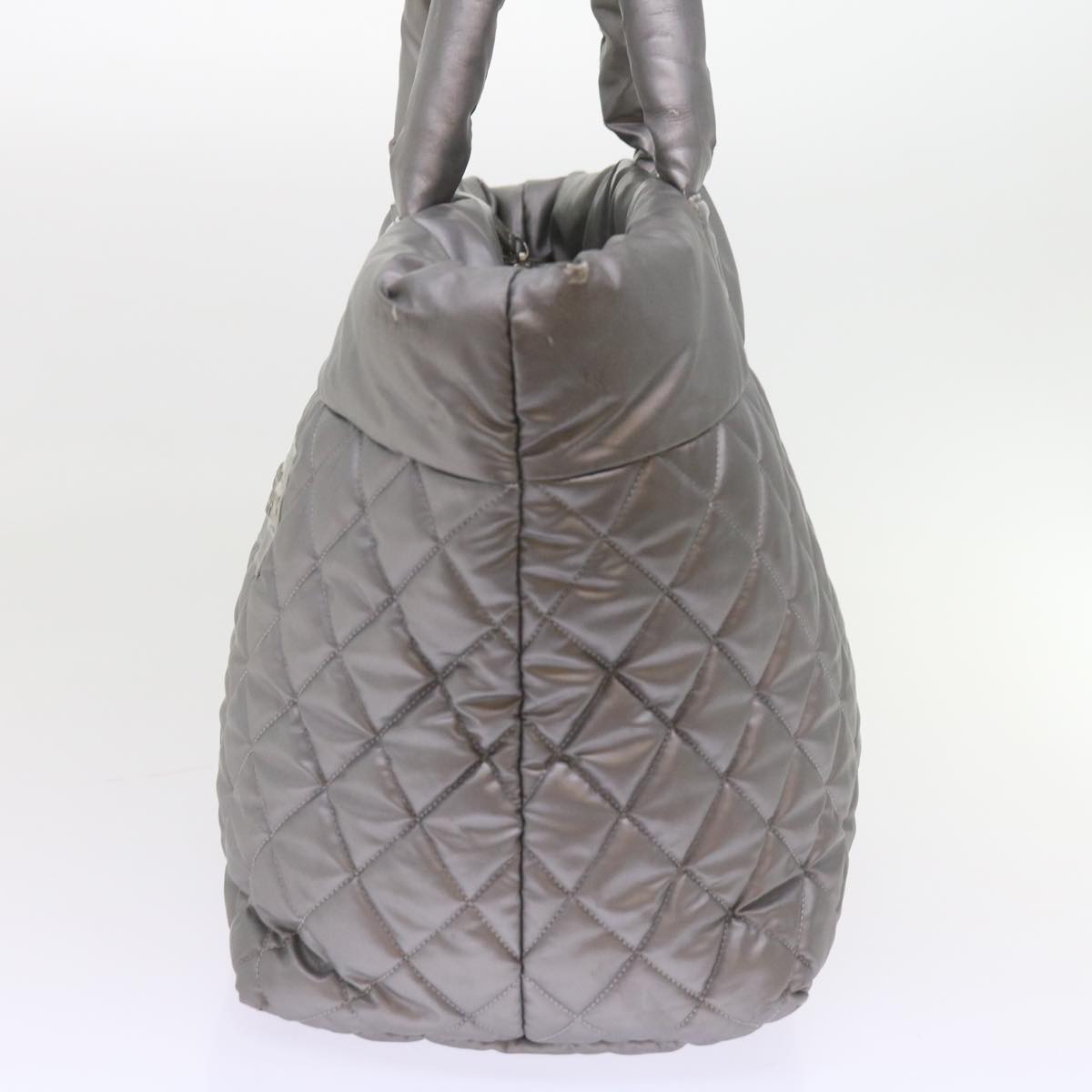 CHANEL Cococoon Hand Bag Patent leather Silver CC Auth bs10169