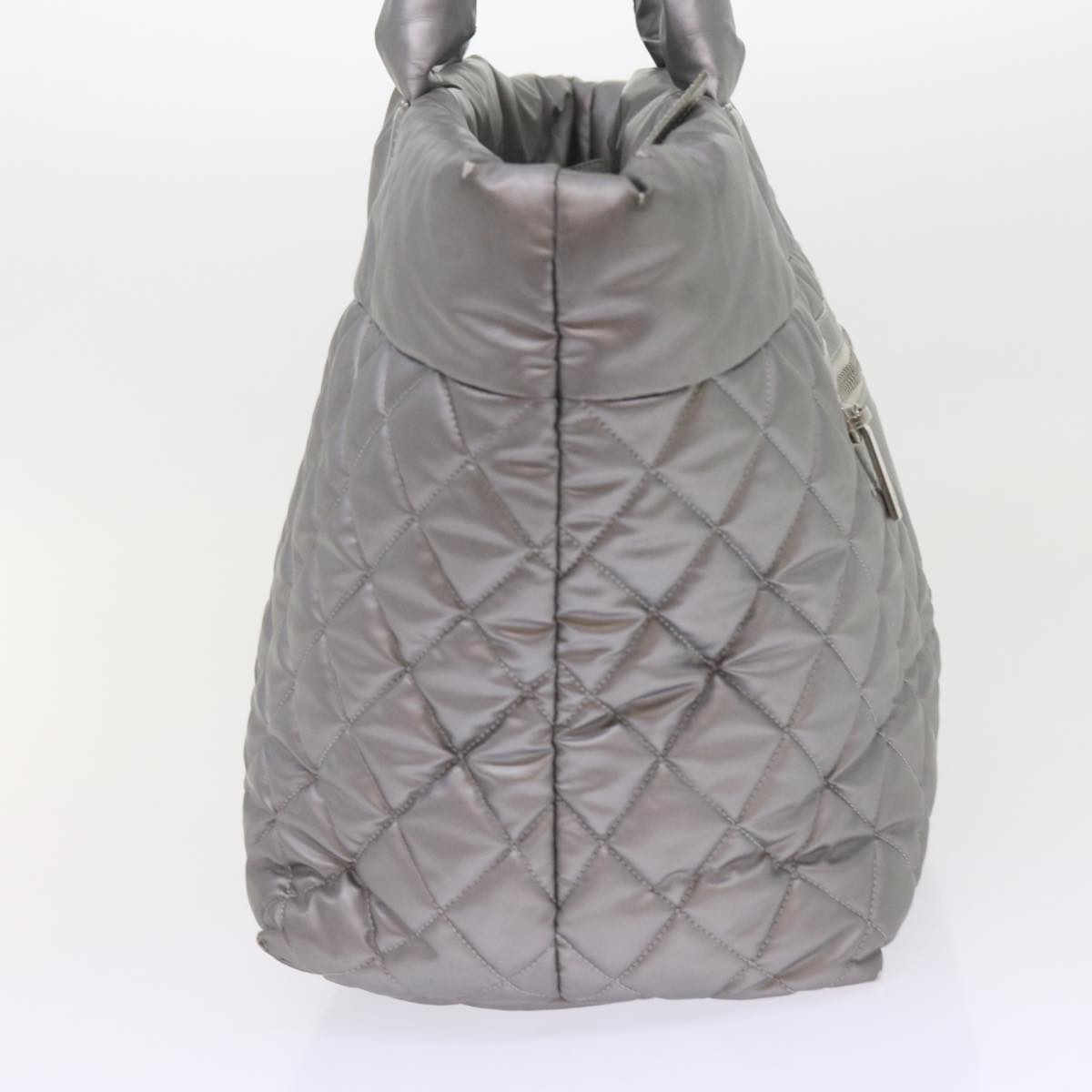 CHANEL Cococoon Hand Bag Patent leather Silver CC Auth bs10169