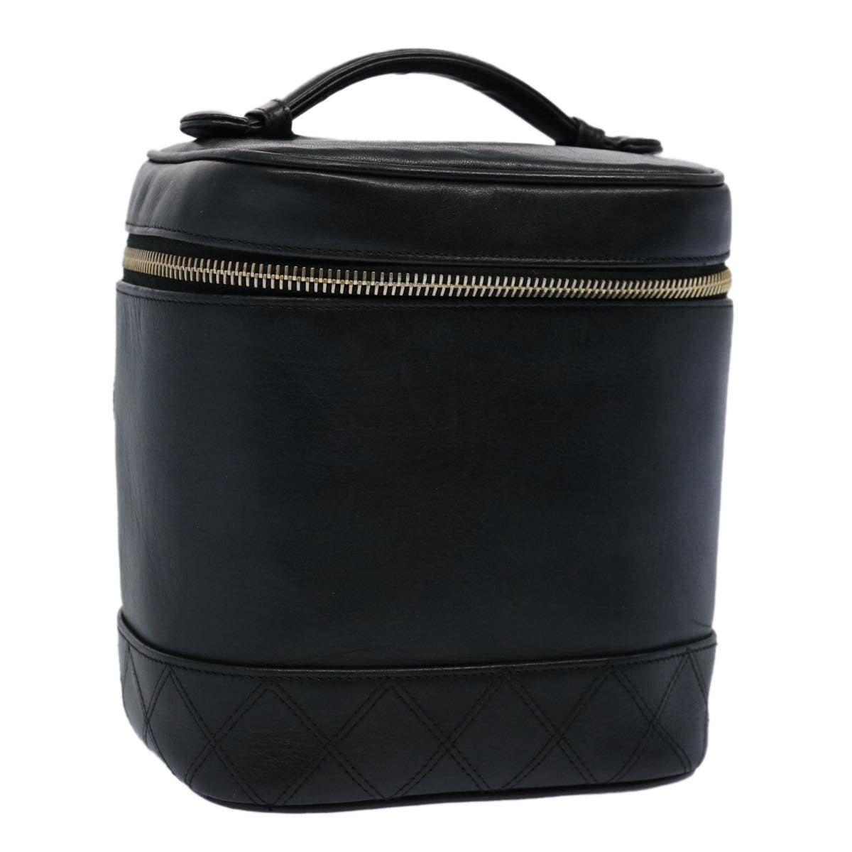 CHANEL Bicolole Vanity Cosmetic Pouch Leather Black CC Auth bs10292
