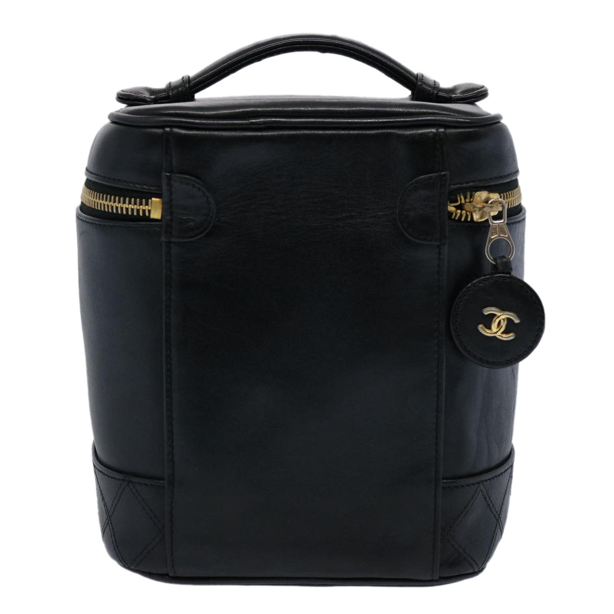 CHANEL Bicolole Vanity Cosmetic Pouch Leather Black CC Auth bs10292