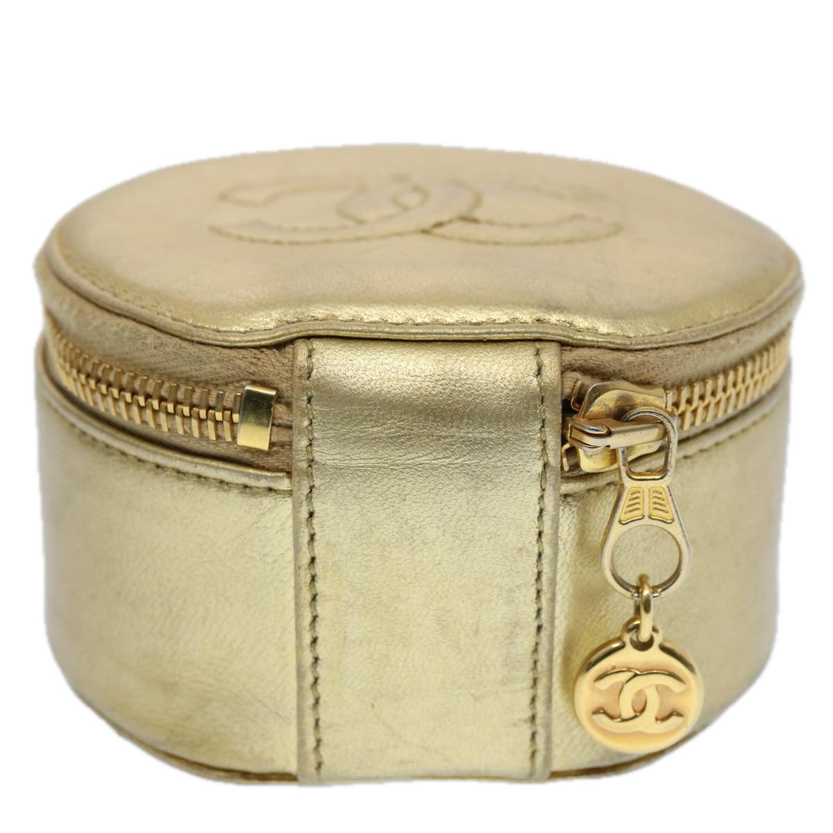 CHANEL Accessory Case Lamb Skin Gold CC Auth bs10787