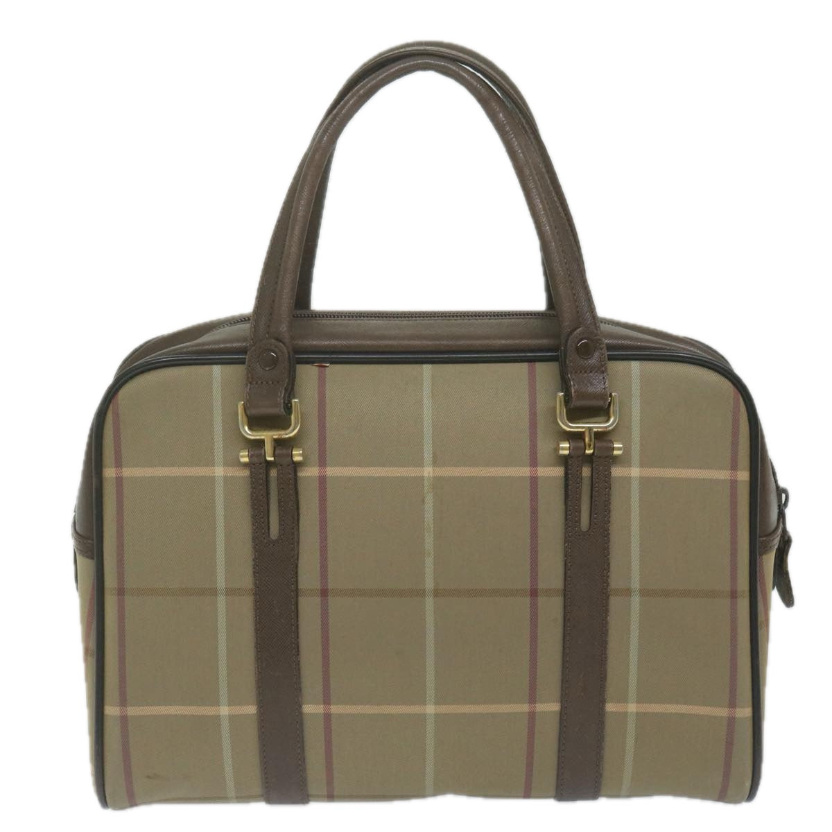 BURBERRYSs Nova Check Hand Bag Nylon Canvas Brown Auth bs11220