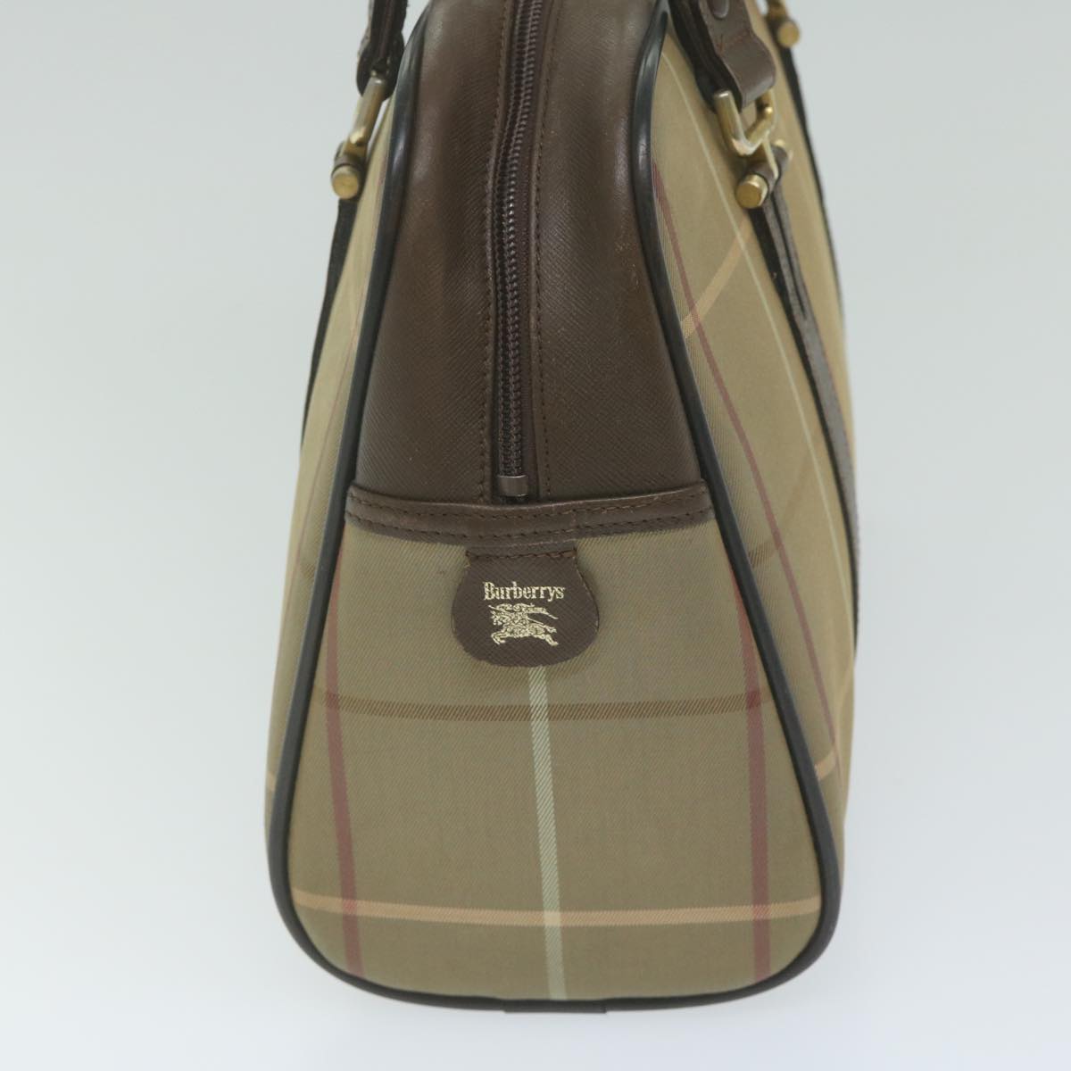 BURBERRYSs Nova Check Hand Bag Nylon Canvas Brown Auth bs11220