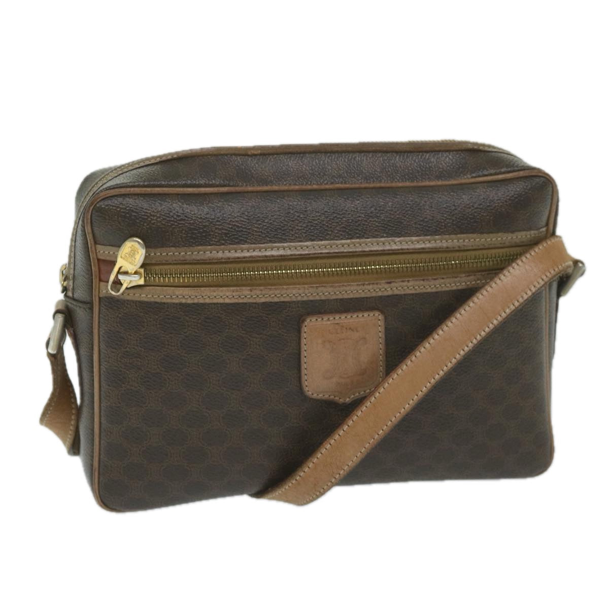 Luxury CELINE Macadam Canvas Shoulder Bag PVC Leather Brown  11391