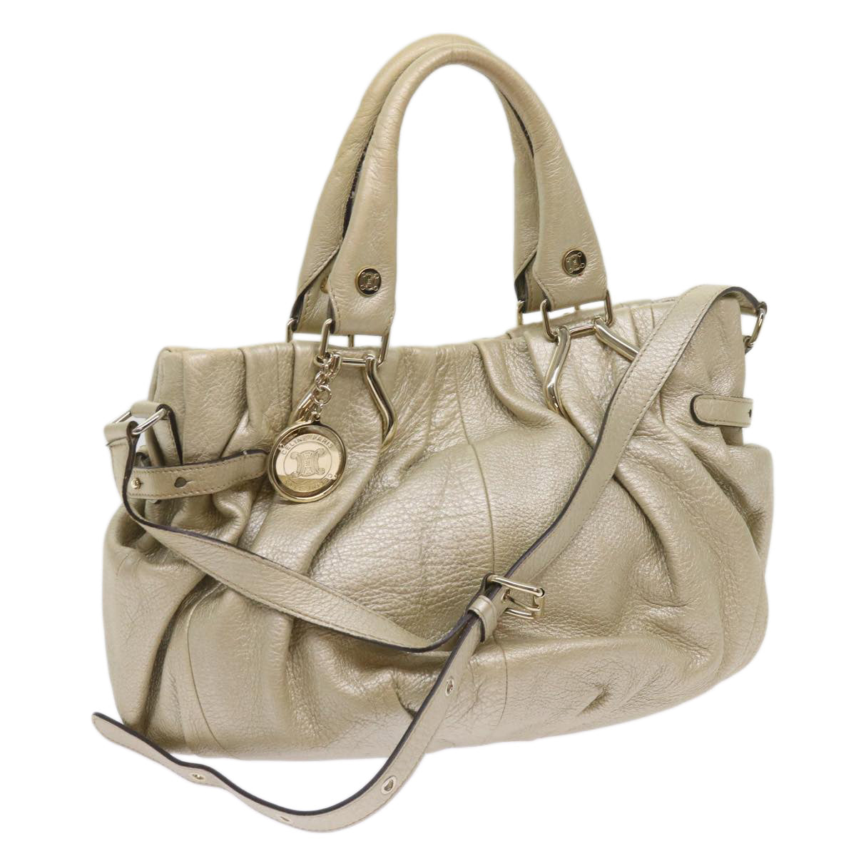 Luxury CELINE Hand Bag Leather 2way Gold Tone  11844