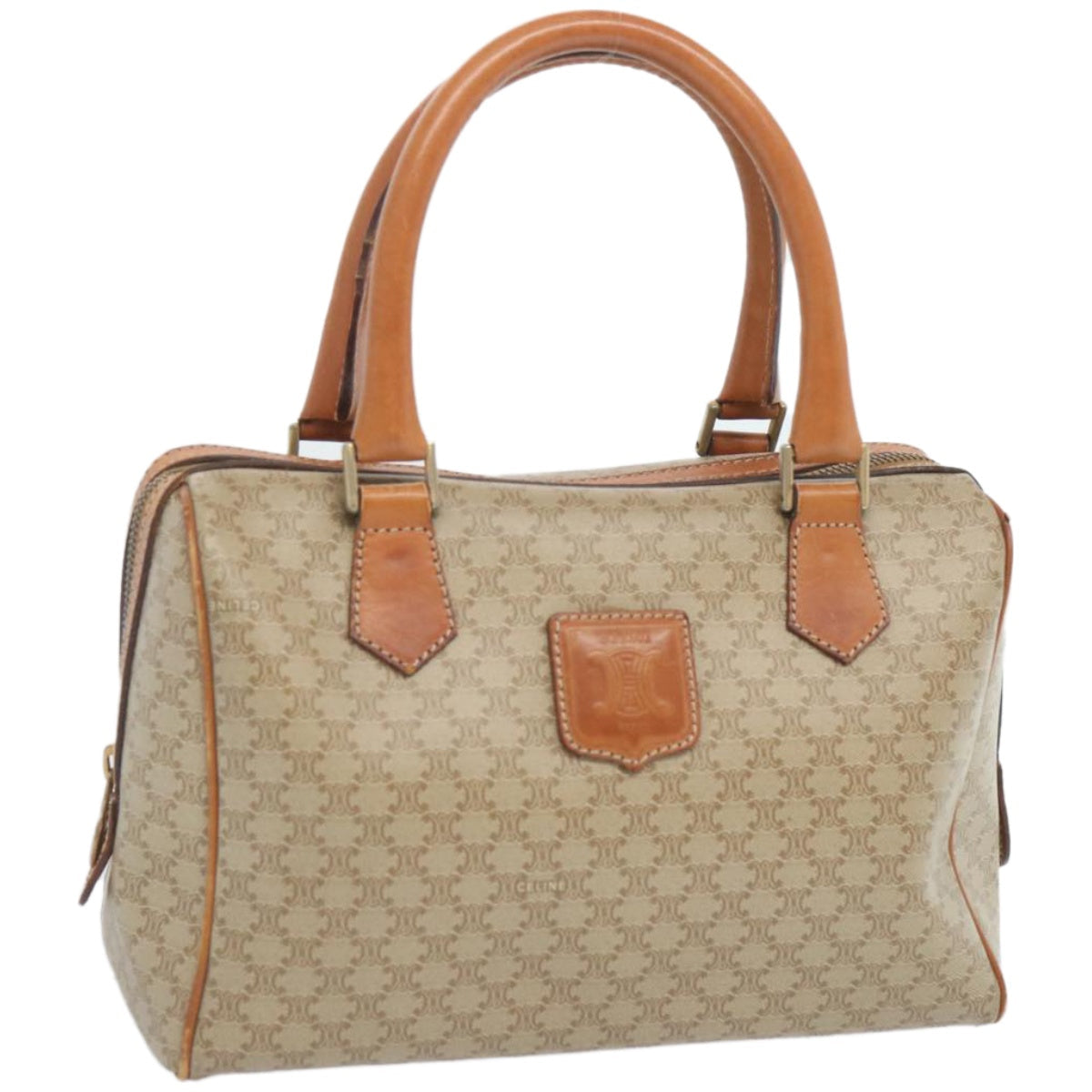 Luxury CELINE Macadam Canvas Boston Bag Beige  12260
