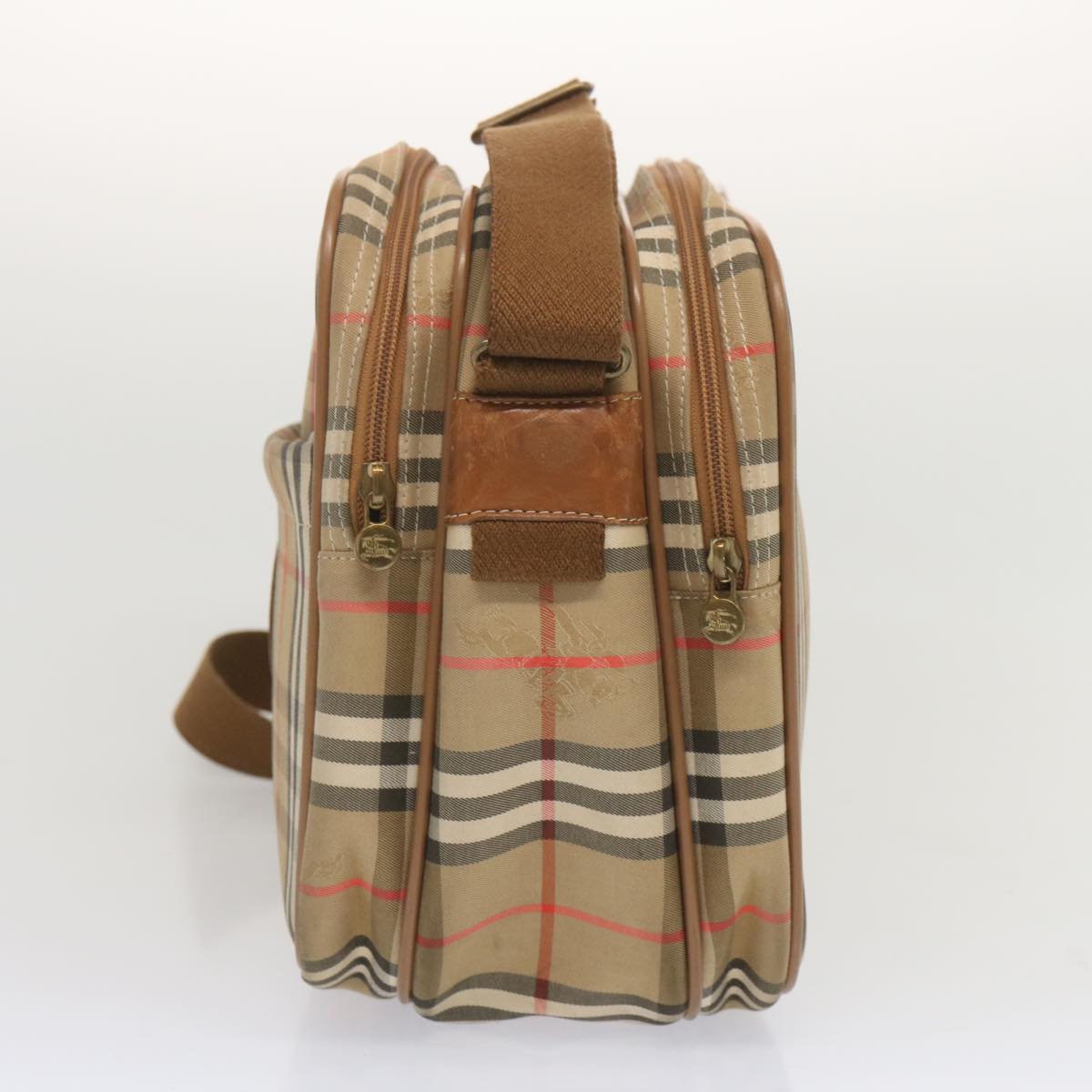 BURBERRYSs Nova Check Shoulder Bag Canvas Beige Auth bs12602