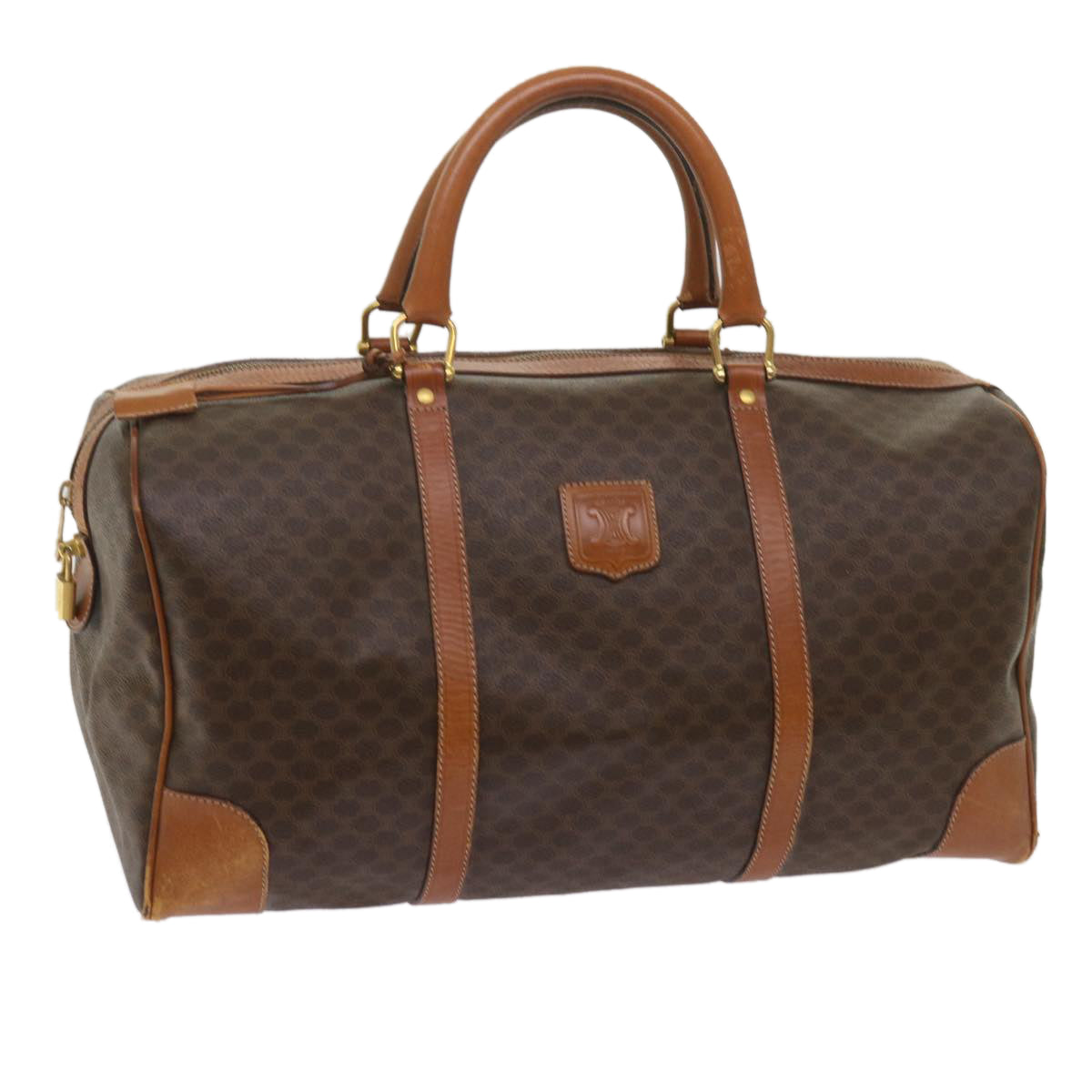 Luxury CELINE Macadam Canvas Boston Bag PVC Brown  12754