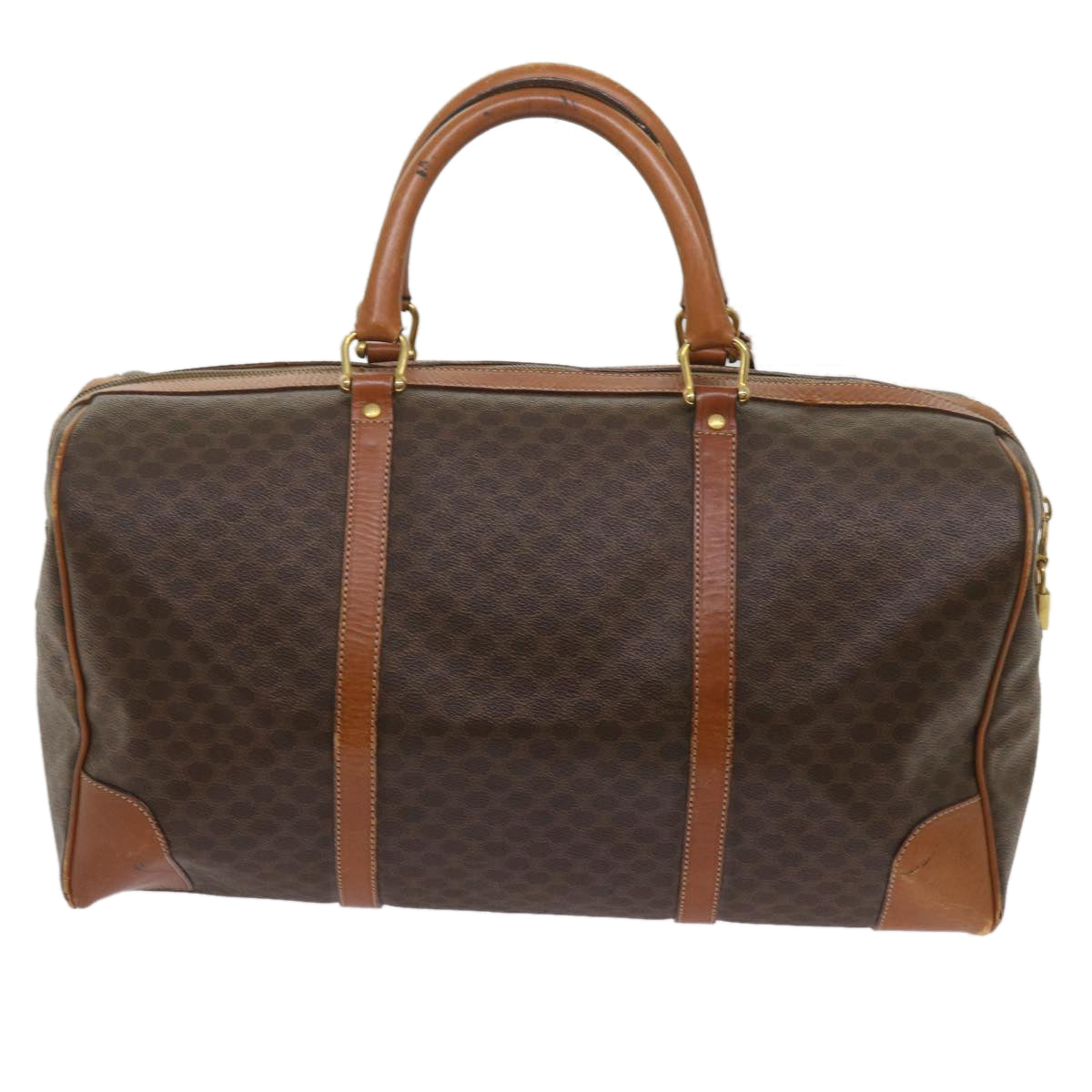 Luxury CELINE Macadam Canvas Boston Bag PVC Brown  12754