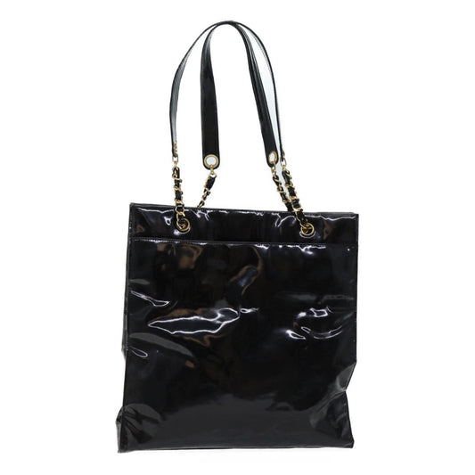 CHANEL COCO Mark Chain Shoulder Bag Patent Black CC Auth bs13327