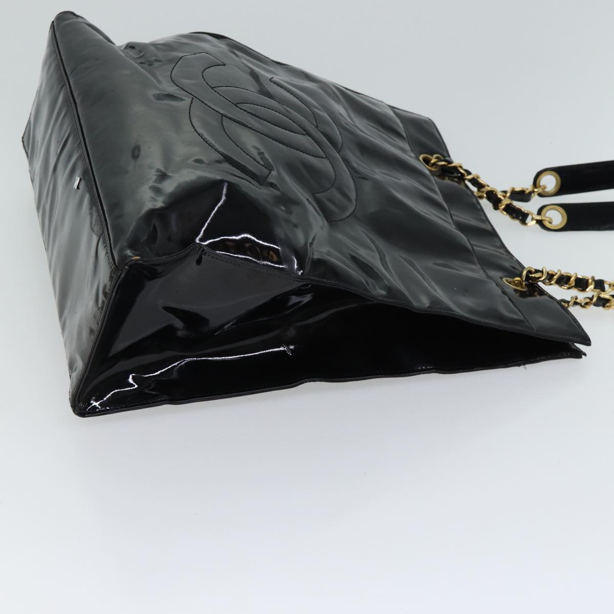 CHANEL COCO Mark Chain Shoulder Bag Patent Black CC Auth bs13327
