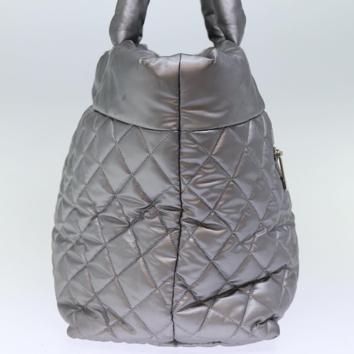 CHANEL Cococoon Hand Bag Patent leather Silver CC Auth bs13736
