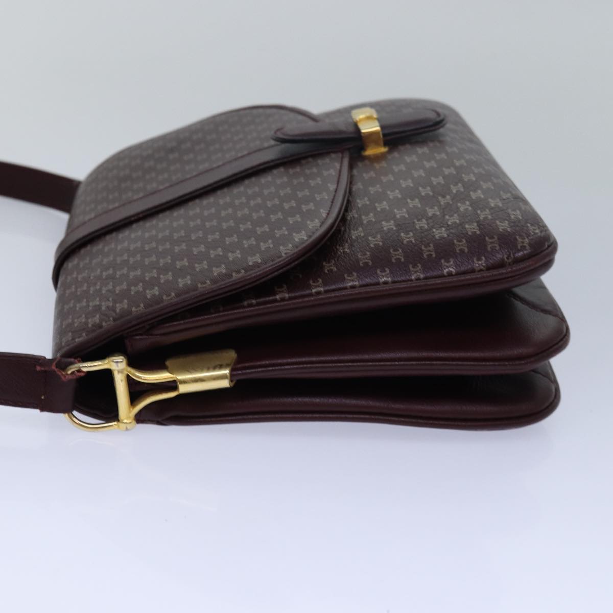 Luxury CELINE Macadam Canvas Shoulder Bag Leather Red  15455
