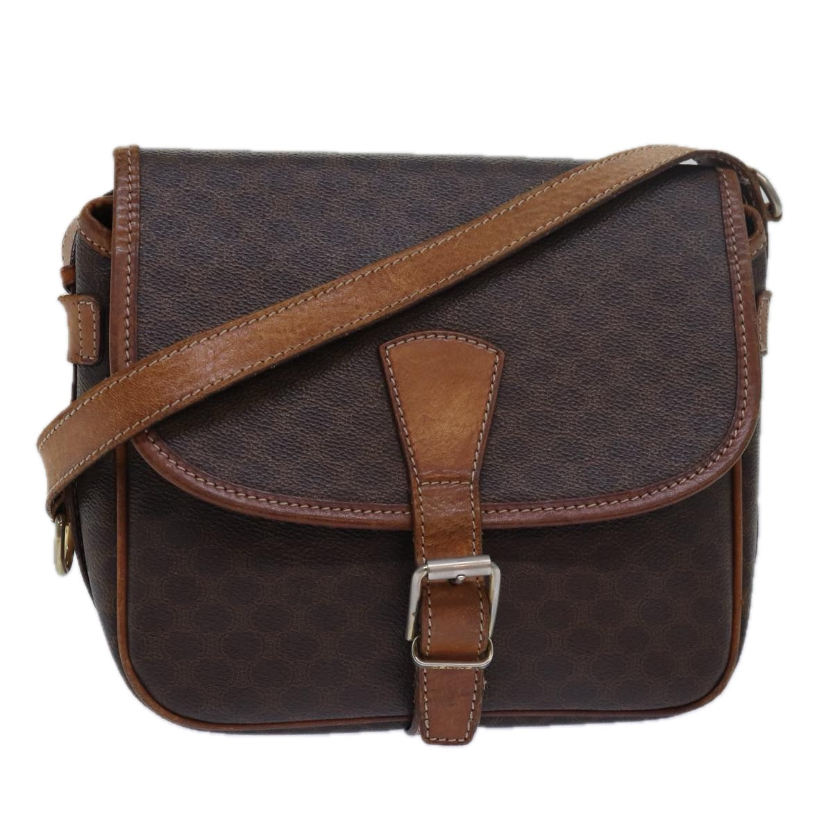Luxury CELINE Macadam Canvas Shoulder Bag PVC Leather Brown  15468