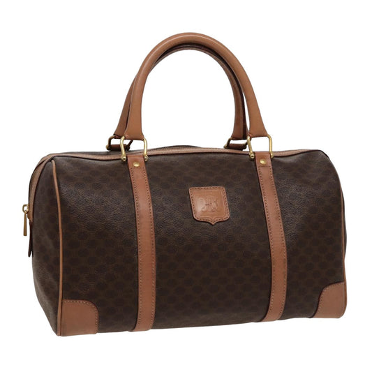 Luxury CELINE Macadam Canvas Boston Bag PVC Leather Brown  15490