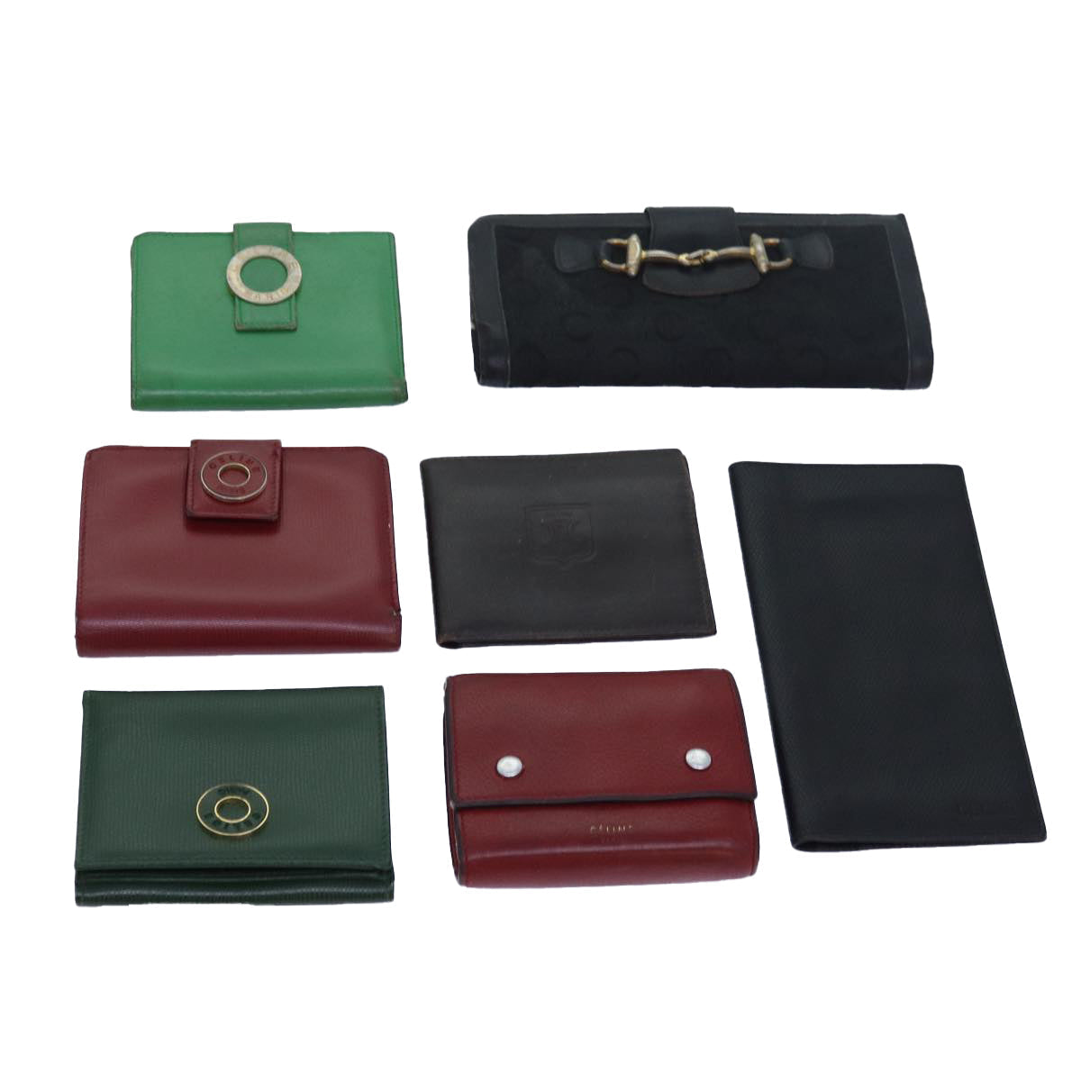 Luxury CELINE C Macadam Canvas Wallet Leather 7Set Red Brown  15529