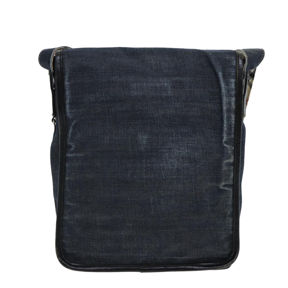 Burberry Nova Check Blue Label Shoulder Bag Denim Navy Beige Silver Auth bs16582