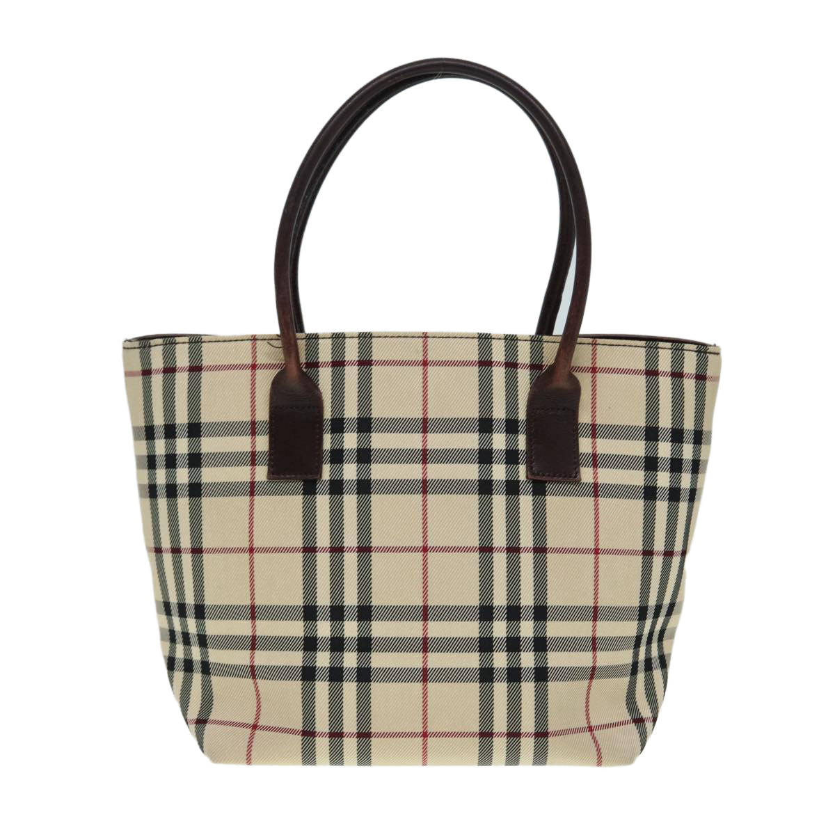 Burberry Nova Check Hand Bag Nylon Leather Beige Silver Auth bs17315