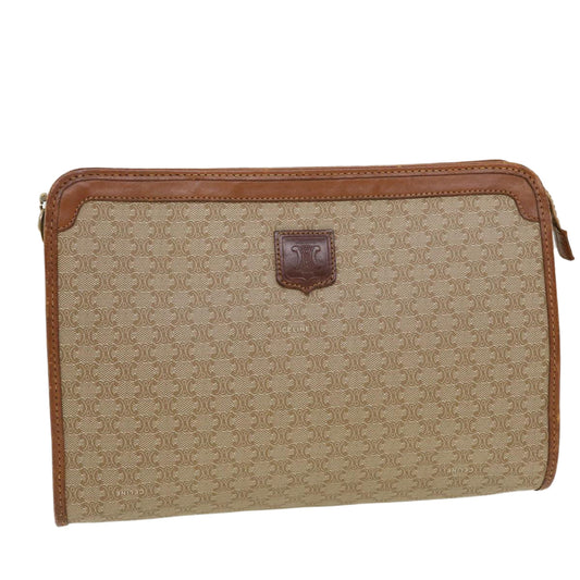 Luxury CELINE Macadam Canvas Clutch Bag PVC Leather Beige  5212