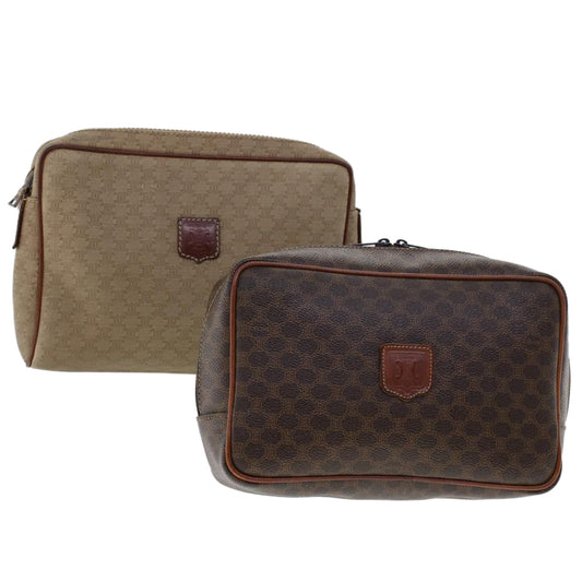 Luxury CELINE Macadam Canvas Clutch Bag PVC Leather 2Set Beige Brown  6264