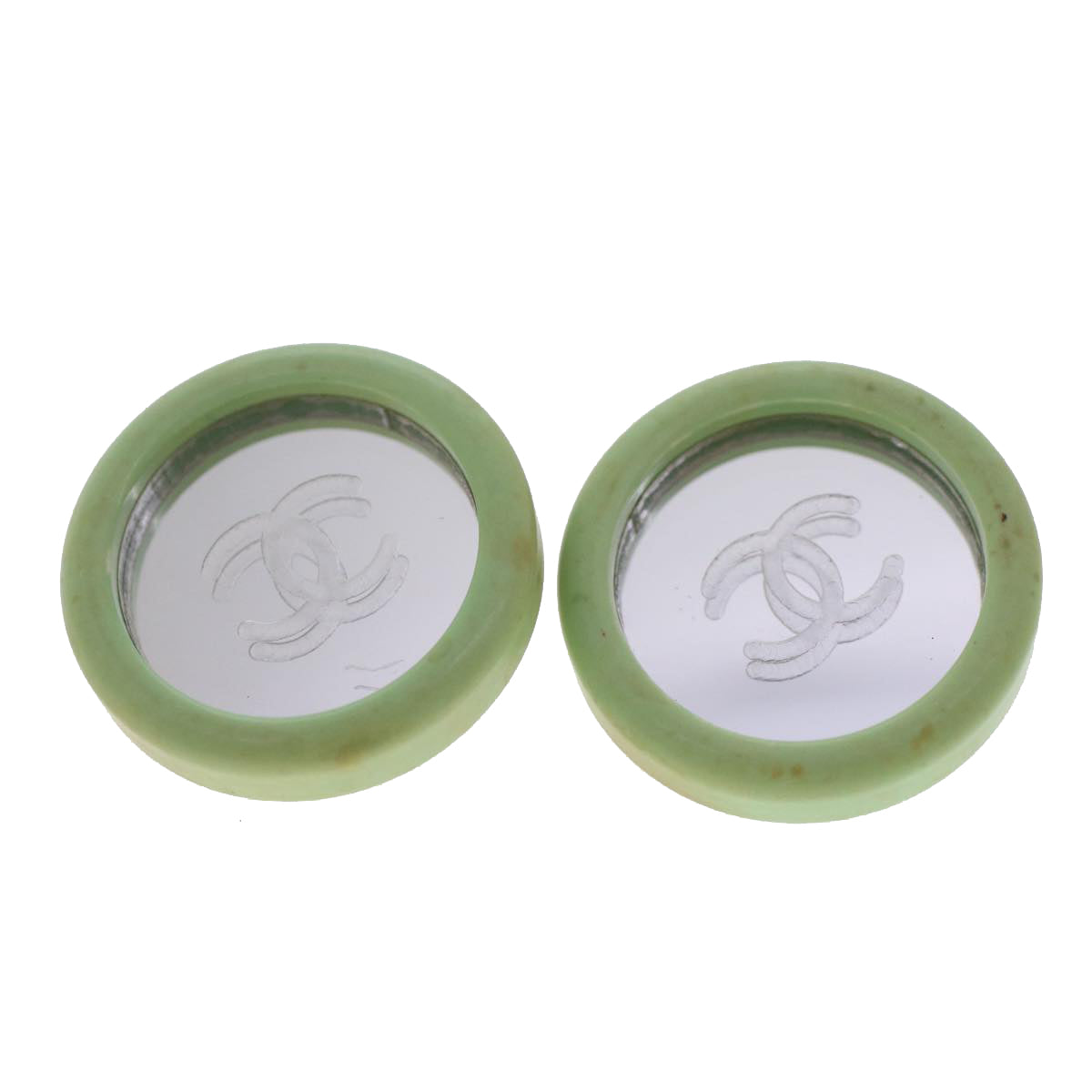 CHANEL Earring Metal Green Silver Gold CC Auth bs7098