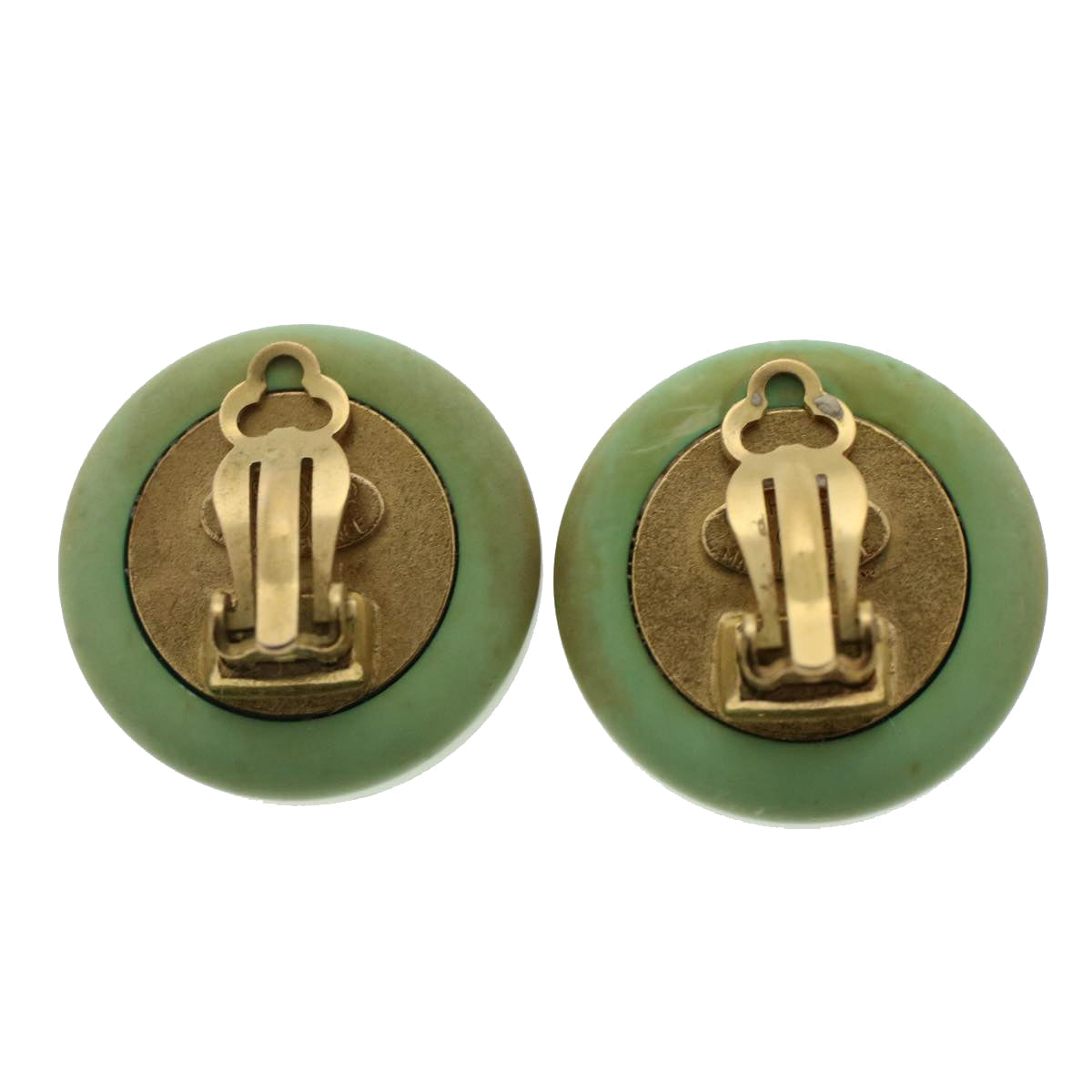 CHANEL Earring Metal Green Silver Gold CC Auth bs7098