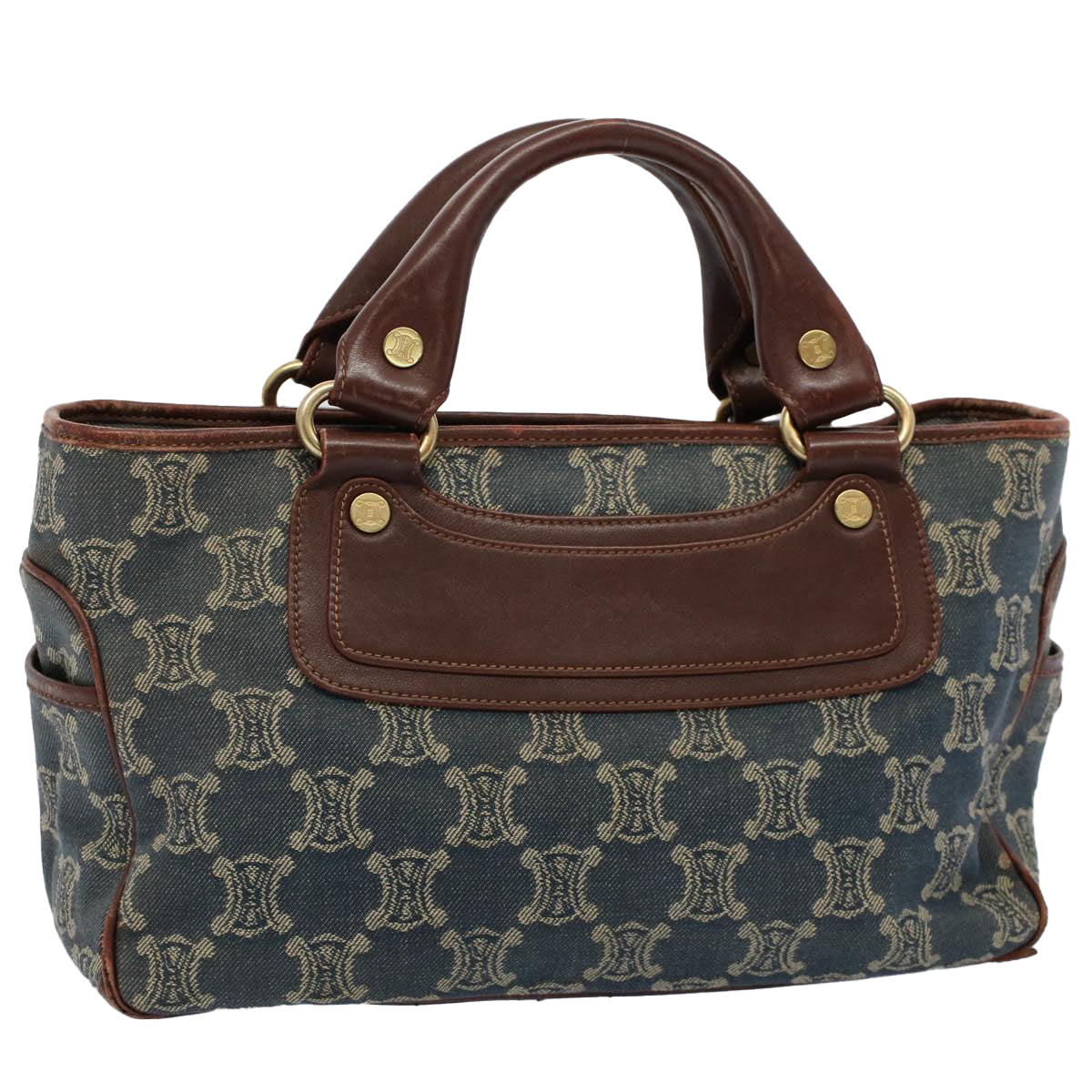Luxury CELINE Paris Macadam Canvas Hand Bag Blue  8431
