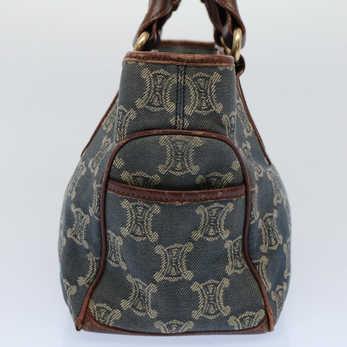 Luxury CELINE Paris Macadam Canvas Hand Bag Blue  8431