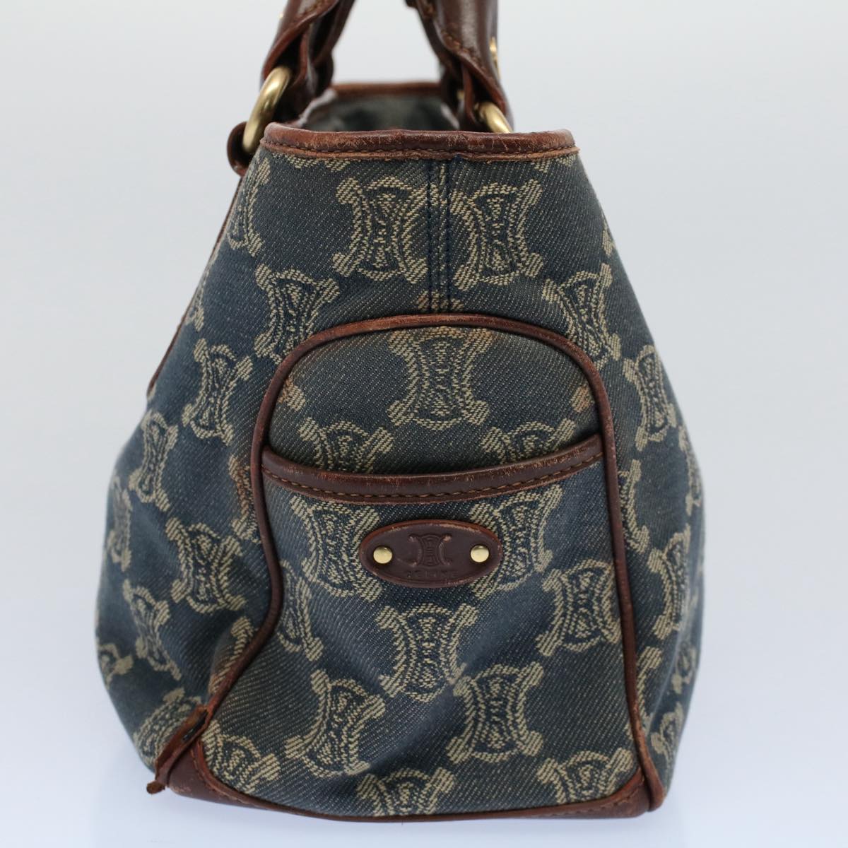 Luxury CELINE Paris Macadam Canvas Hand Bag Blue  8431
