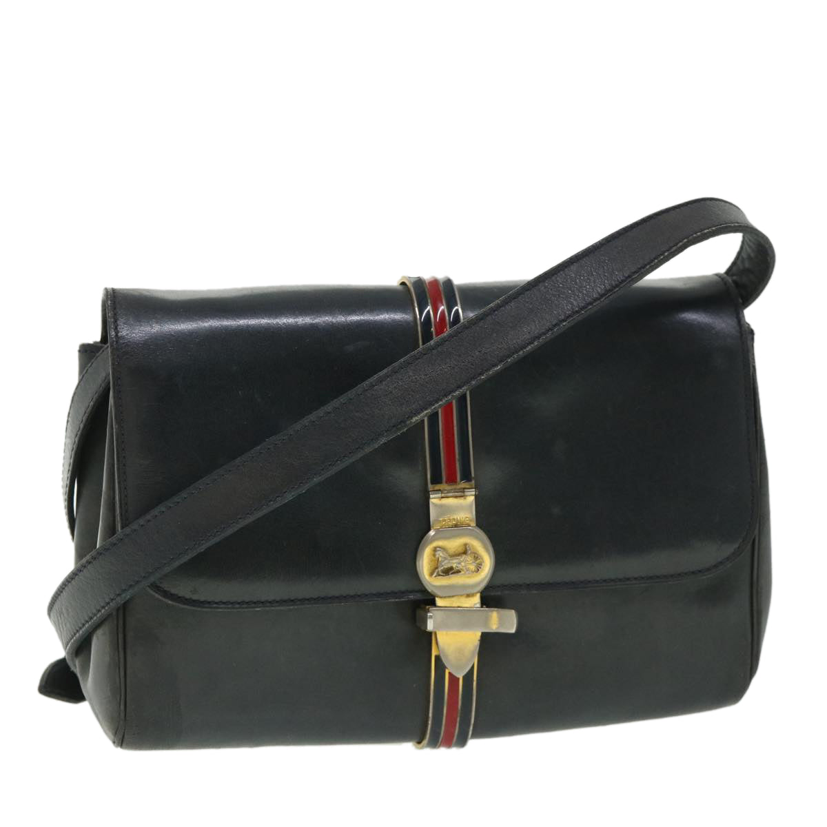 Luxury CELINE Horse Carriage Shoulder Bag Leather Navy  8618