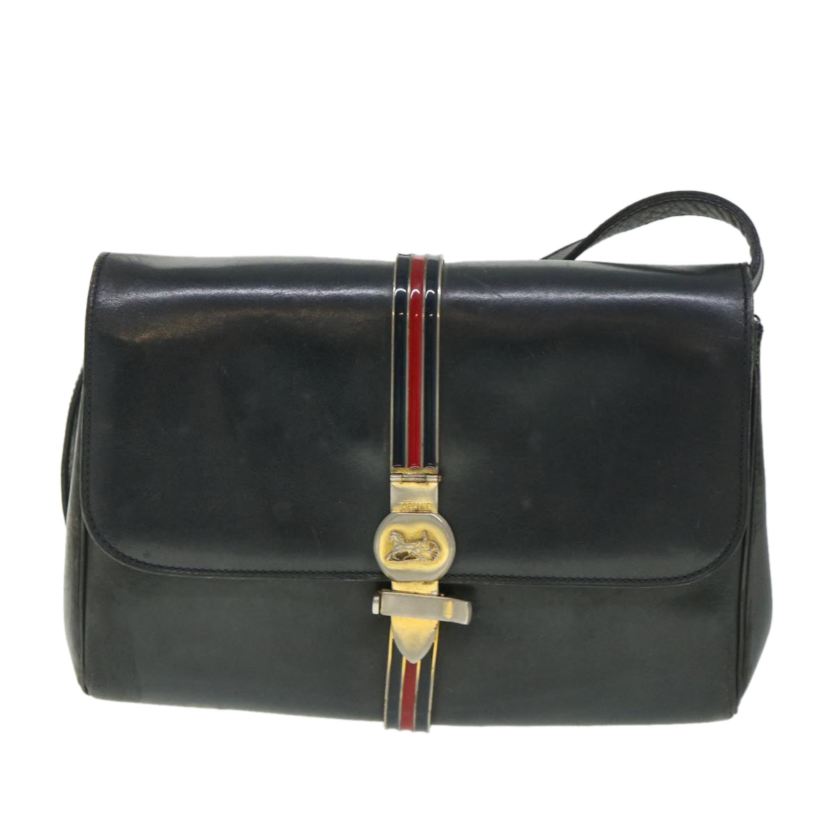 Luxury CELINE Horse Carriage Shoulder Bag Leather Navy  8618