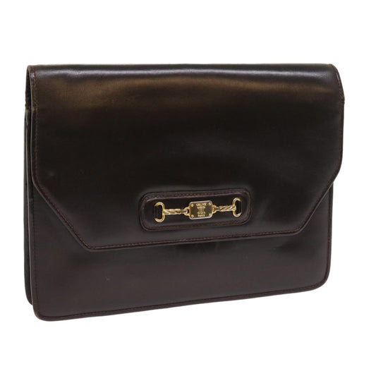 Luxury CELINE Clutch Bag Leather Brown  8620