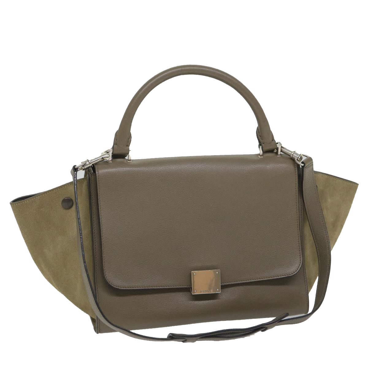 Luxury CELINE Trapeze Hand Bag Leather 2way Brown Gray  8887