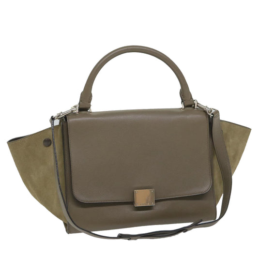 Luxury CELINE Trapeze Hand Bag Leather 2way Brown Gray  8887