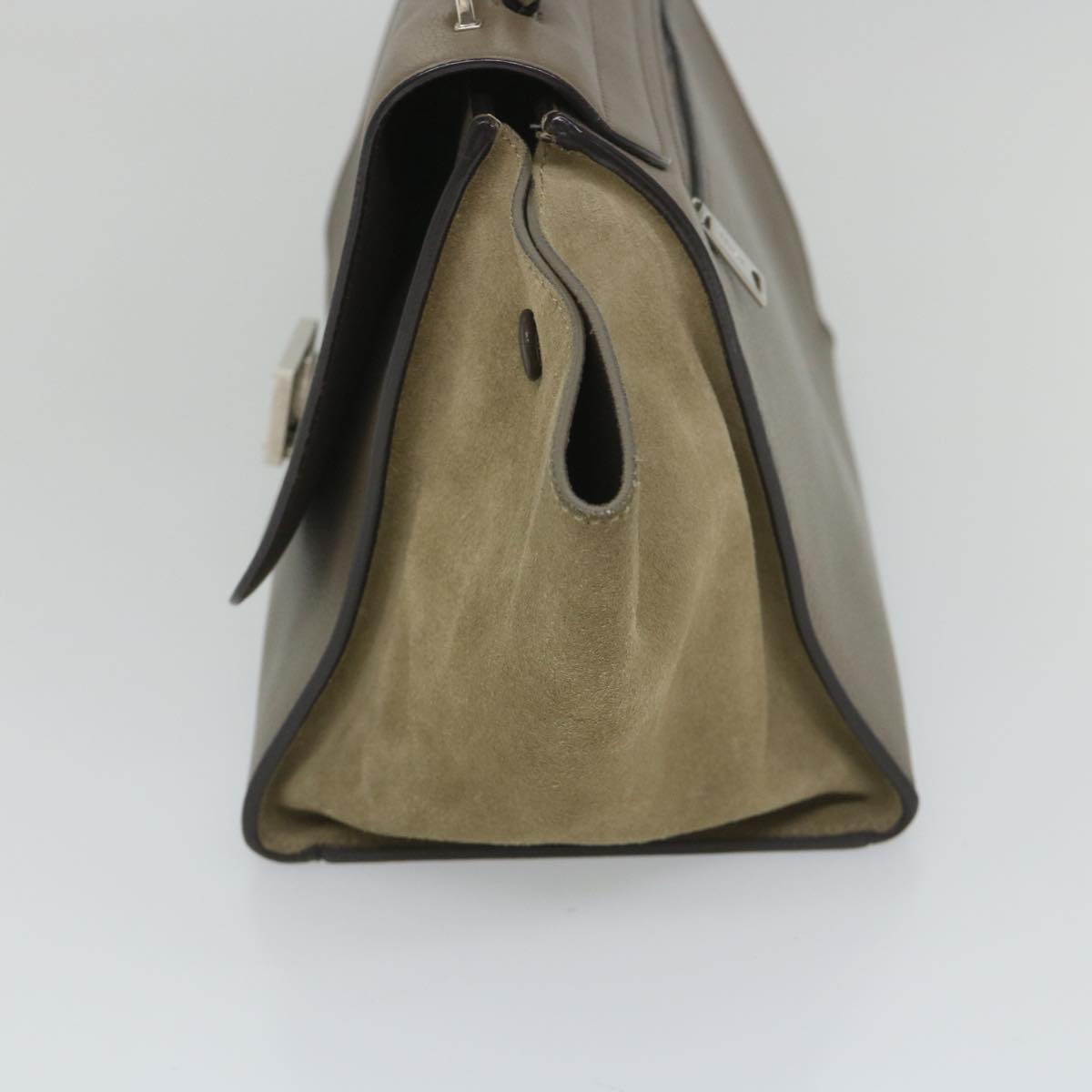Luxury CELINE Trapeze Hand Bag Leather 2way Brown Gray  8887