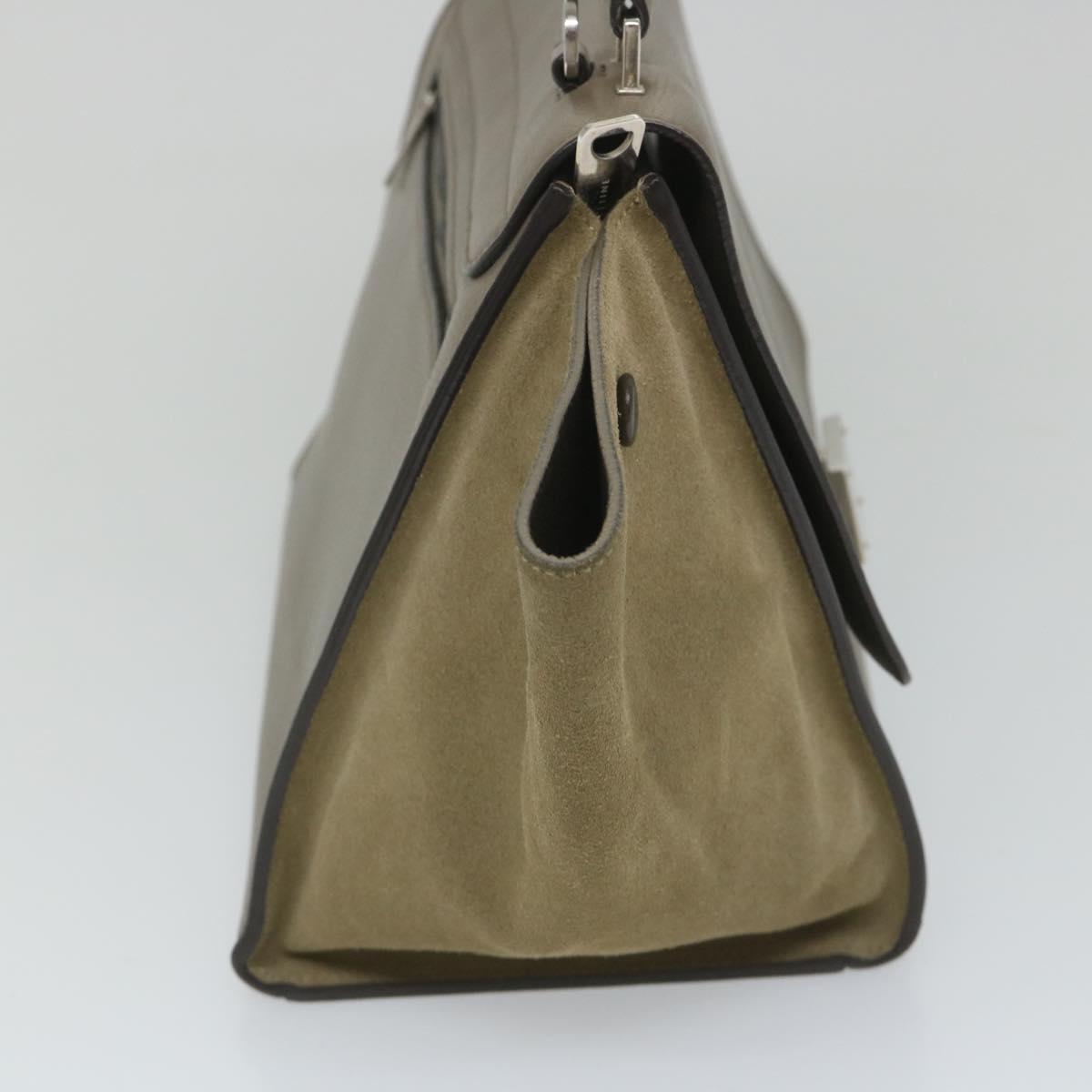 Luxury CELINE Trapeze Hand Bag Leather 2way Brown Gray  8887