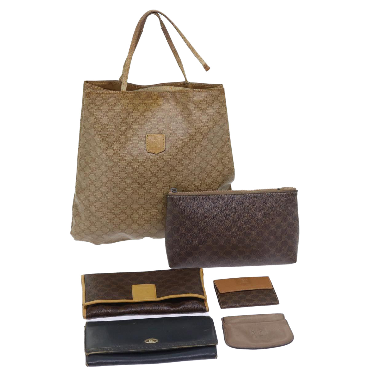 Luxury CELINE Macadam Canvas Pouch Wallet 6Set Brown Beige  9199