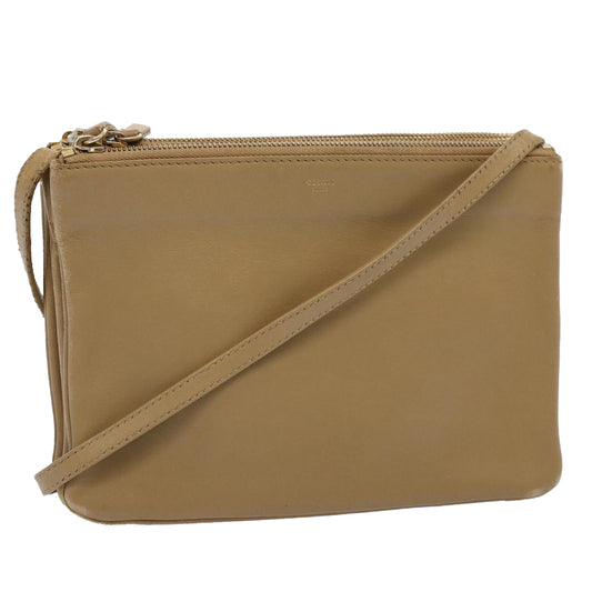Luxury CELINE Trio PM Shoulder Bag Leather Beige  9583