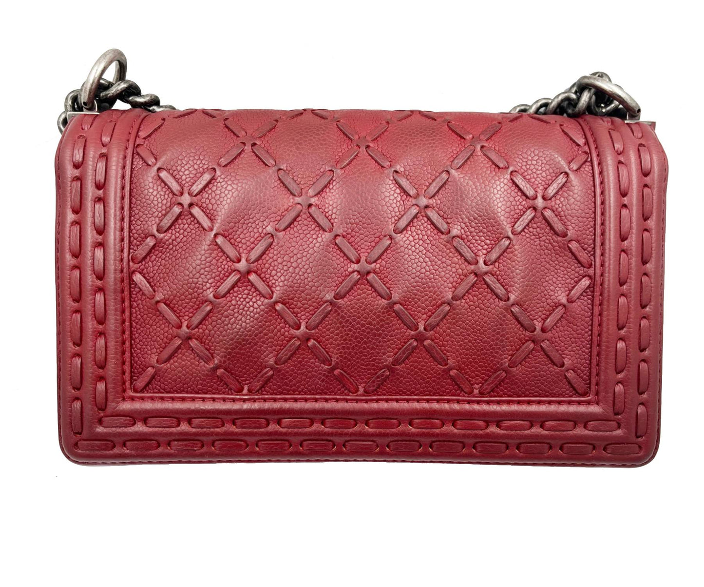 CHANEL Dark Burgundy Dallas Stitch Medium Boy Bag