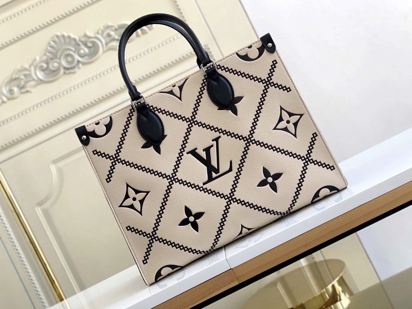 Top Quality Onthego MM Tote Bag Monogram Empreinte Crème Beige For Women, Women Handbags, Shoulder Bags And Crossbody Bags 13.8in/35cm Top Quality M46016