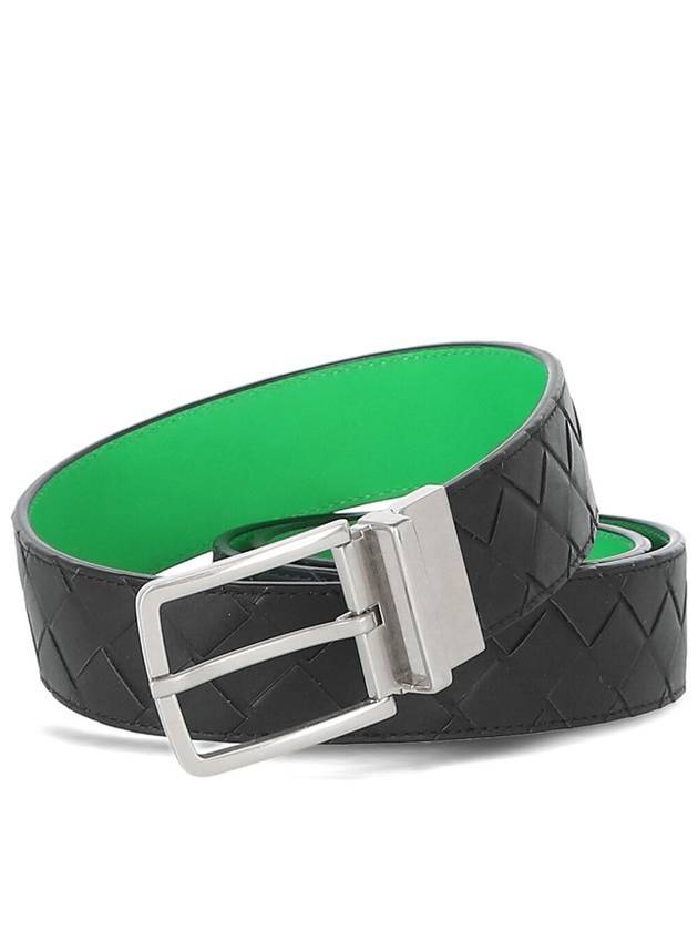 Luxury Bottega Veneta Intrecciato Reversible Leather Belt Black Parakit