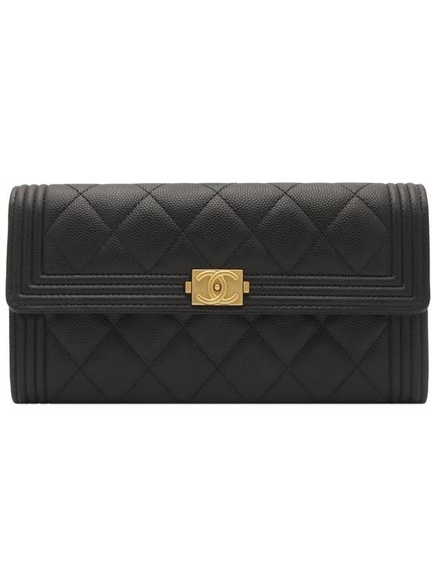 Black Caviar Gold Boy Long Flap Wallet A80286 Chanel