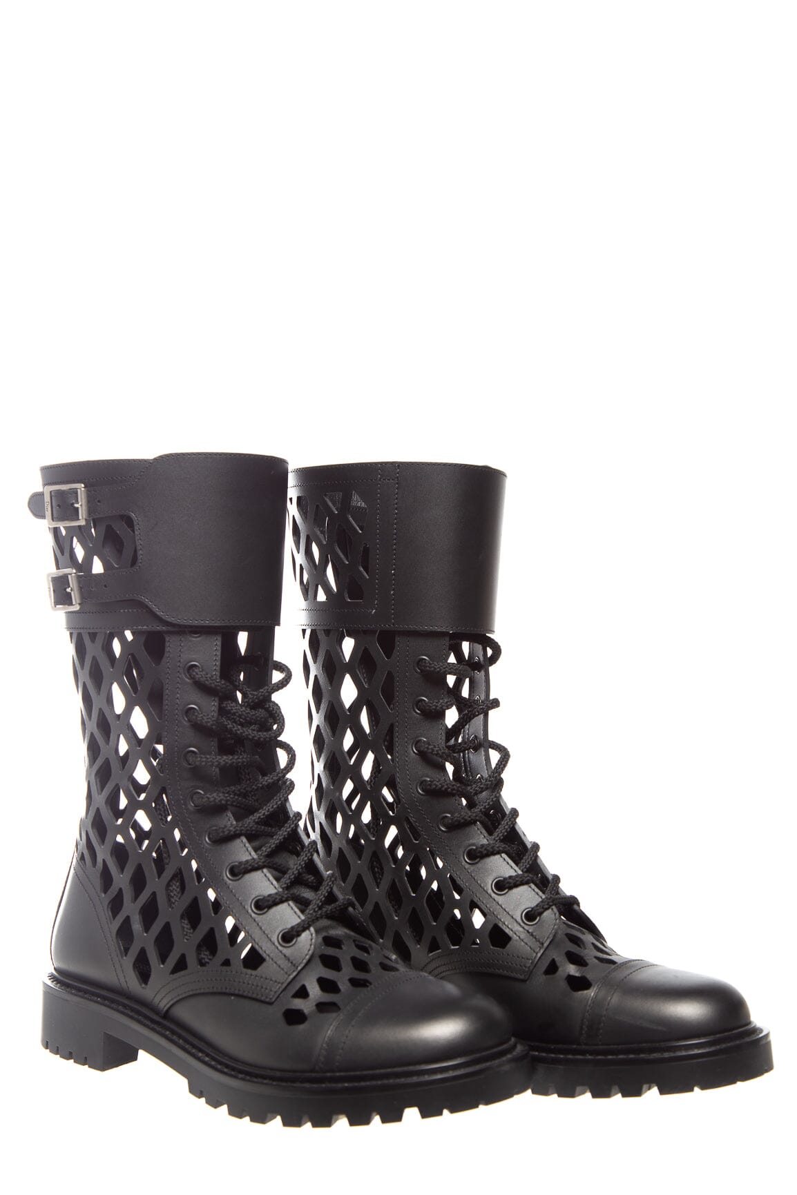Dior Black Leather Lazercut Combat Boots SZ 40