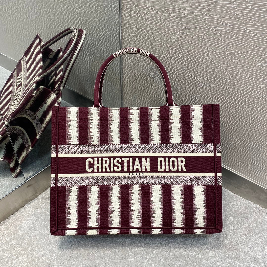 Top Quality MeTop Qualityum Book Tote Red D-Stripes Embroidery For Women 36cm/16.5in CD