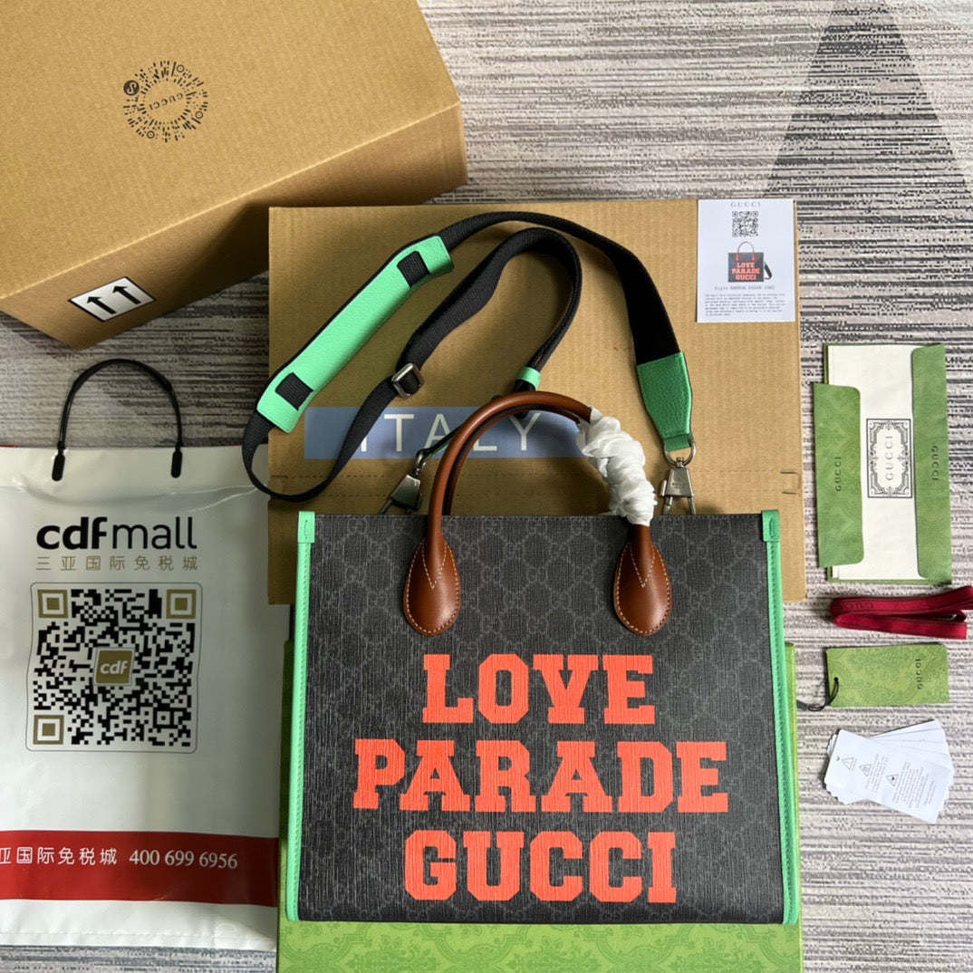 gg Love Parade gg Tote Bag Green For Women, Women’s Bags 12in/31cm gg