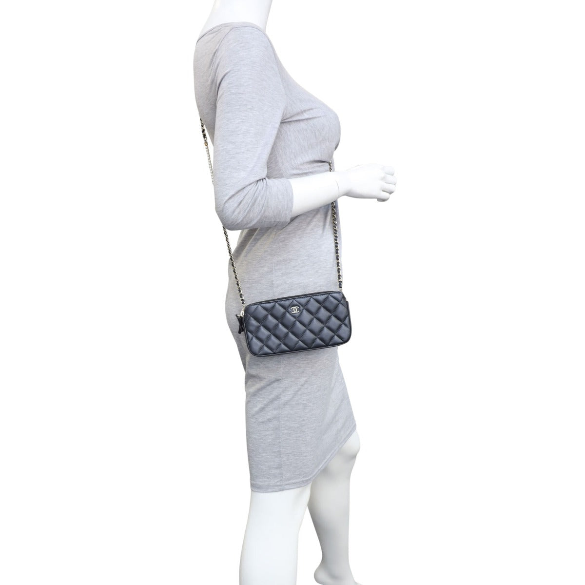 Chanel CC Double Zip Clutch with Pearl Chain