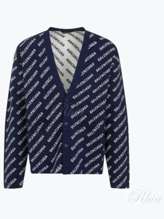 Luxury Balenciaga Trending 2025 Mini Allover Logo Knit Cardigan Blue